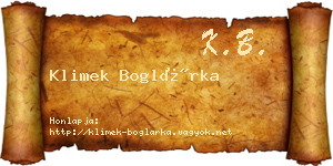 Klimek Boglárka névjegykártya